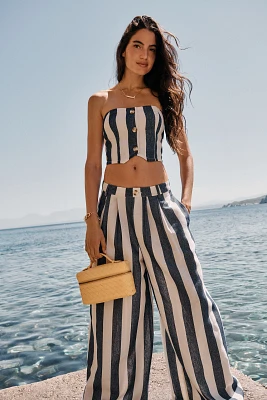Flat White Strapless Button-Front Crop Top