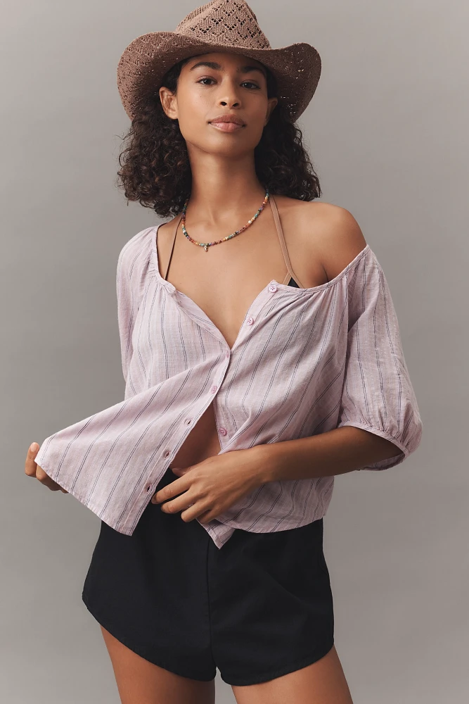 Pilcro Puff-Sleeve Gauze Blouse