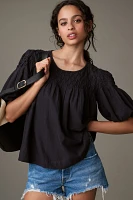 The Liza Puff-Sleeve Smocked Linen Top
