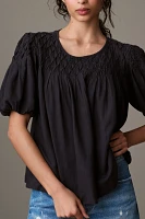 The Liza Puff-Sleeve Smocked Linen Top