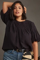 The Liza Puff-Sleeve Smocked Linen Top