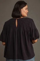 The Liza Puff-Sleeve Smocked Linen Top