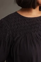 The Liza Puff-Sleeve Smocked Linen Top