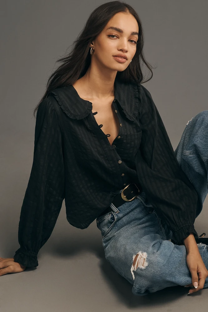The Keira Collared Button-Front Blouse by Pilcro: Long-Sleeve Edition