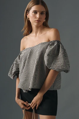 Maeve Puff-Sleeve Off-The-Shoulder Gingham Top