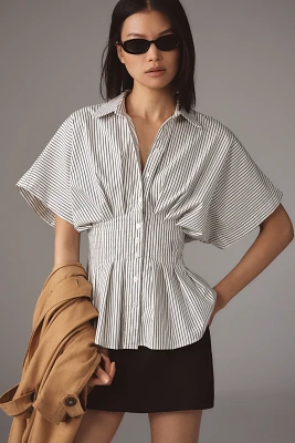 The Tobie Short-Sleeve Pleated Blouse by Exquise