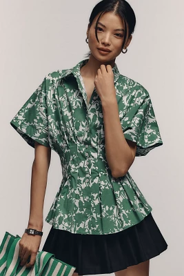 The Tobie Short-Sleeve Pleated Blouse by Exquise
