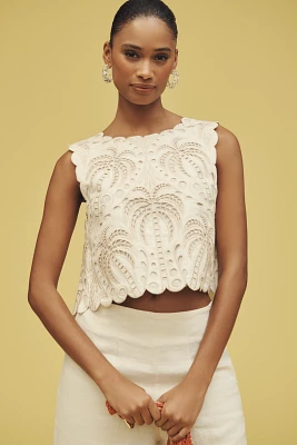 Farm Rio x Anthropologie Eyelet Open-Back Crop Tank