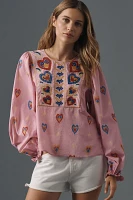 Farm Rio Balloon-Sleeve Popover Top