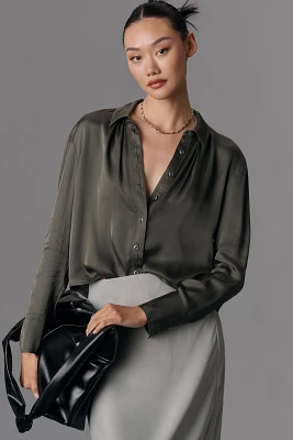 Pilcro Crop Satin Buttondown Blouse