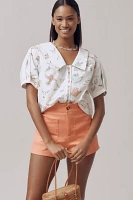 Swan Gossip x Anthropologie Cotton Collared Short-Sleeve Blouse