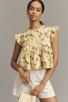 Pilcro Jade Short-Sleeve Pleated Swing Top