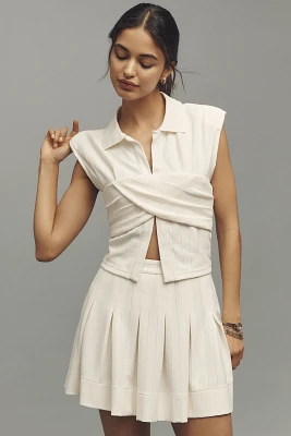 Blue Tassel Twist Front Sleeveless Blouse