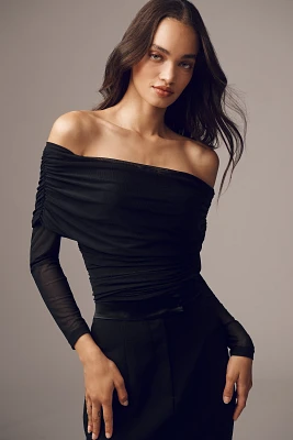 Maeve Long-Sleeve Off-Shoulder Sheer Top