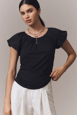 By Anthropologie Ruched Cap-Sleeve Top