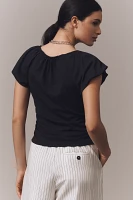 By Anthropologie Ruched Cap-Sleeve Top