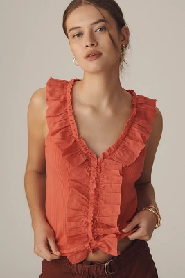 Pilcro V-Neck Ruffle-Front Tank Top