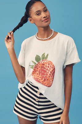 By Anthropologie Strawberry Graphic Short Sleeve Tee