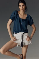Pilcro Puff-Sleeve Scoop-Neck Henley Tee