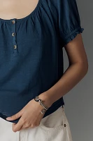 Pilcro Puff-Sleeve Scoop-Neck Henley Tee