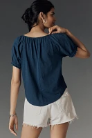 Pilcro Puff-Sleeve Scoop-Neck Henley Tee