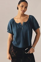 Pilcro Puff-Sleeve Scoop-Neck Henley Tee