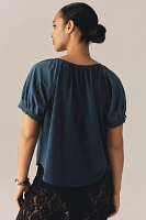Pilcro Puff-Sleeve Scoop-Neck Henley Tee