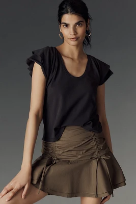 Maeve Scoop-Neck Flounce-Sleeve Tee