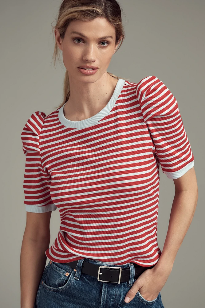 Maeve Puff-Sleeve Striped Top