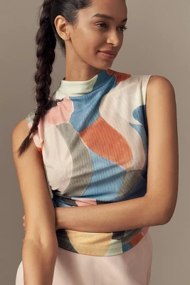 Maeve Mock-Neck Mesh Muscle Top