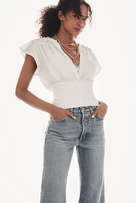 Maeve Short-Sleeve V-Neck Fitted-Waist Top
