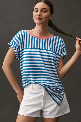 The Jordyn Cotton-Slub Crew-Neck Oversized Tee by Pilcro: Striped Edition