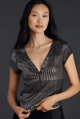 The Andie Scoop-Neck Ribbed Henley Top by Pilcro: Shine Edition