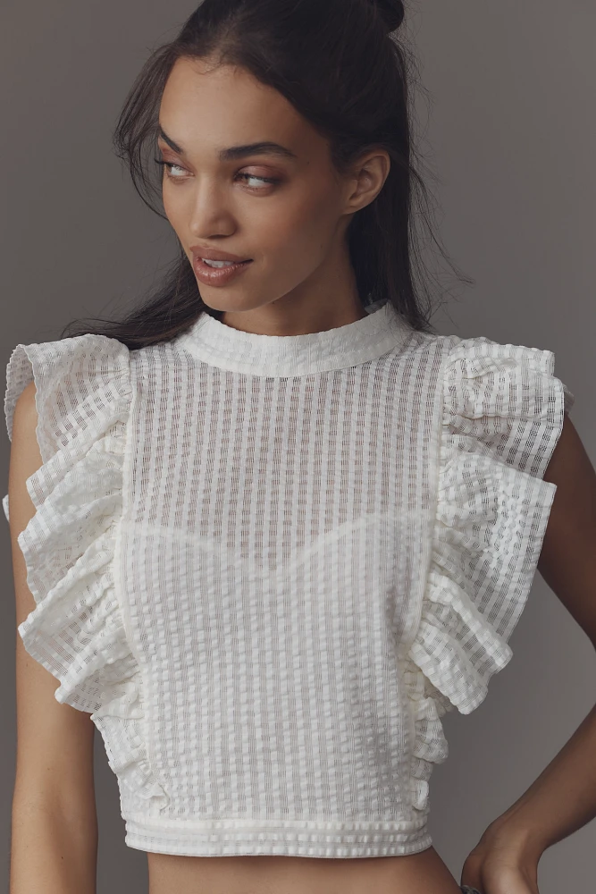 Maeve Crop Ruffle Mesh Top