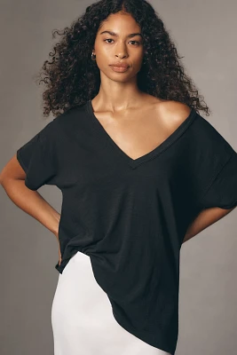 The Jordyn Cotton-Slub Crew-Neck Oversized Tee by Pilcro: Deep-V Edition