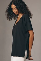 The Jordyn Cotton-Slub Crew-Neck Oversized Tee by Pilcro: Deep-V Edition