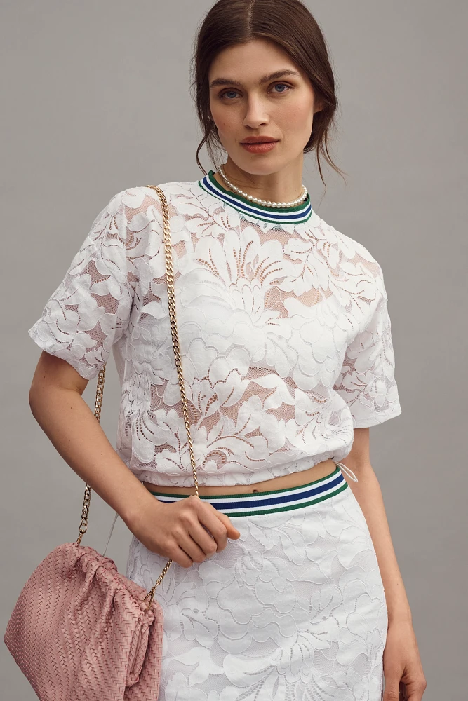 Maeve Short-Sleeve Lace Pullover Top