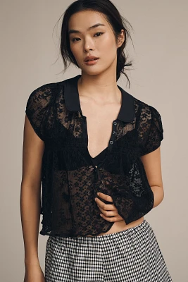 Maeve Short Sleeve Sheer Lace Babydoll Blouse