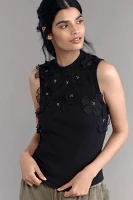 By Anthropologie Sleeveless 3D Floral Appliqué Top