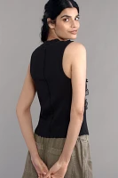 By Anthropologie Sleeveless 3D Floral Appliqué Top