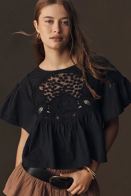 Maeve Short-Sleeve Embellished Swing Top