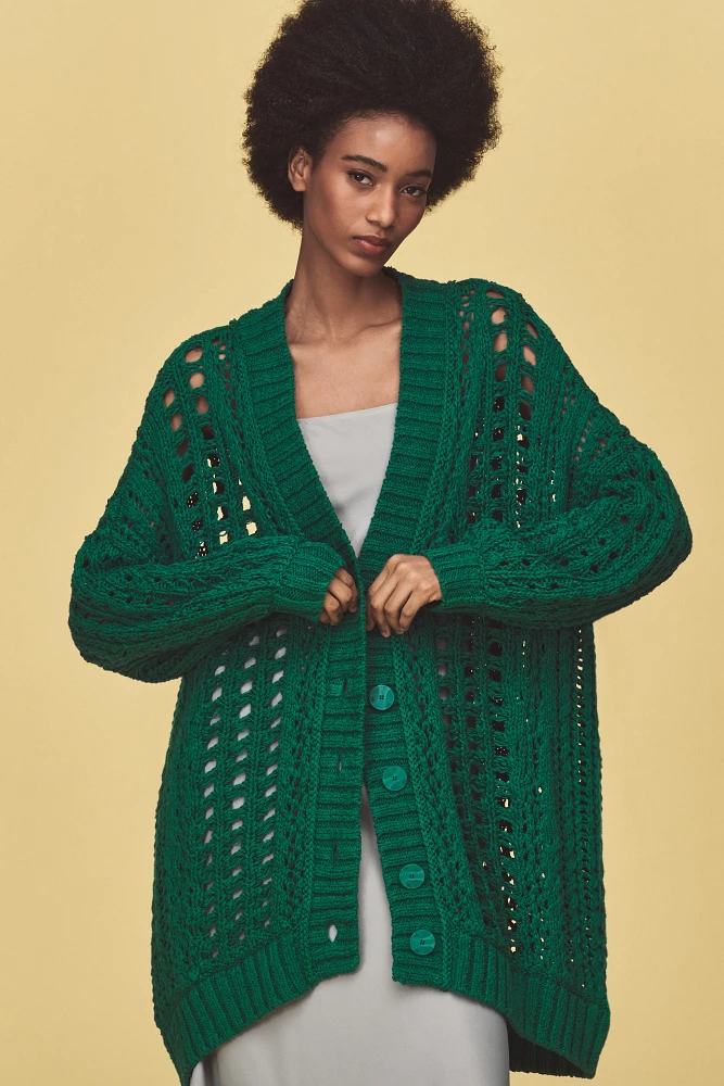 Maeve Oversized Open-Stitch Long Sleeve Cardigan Sweater