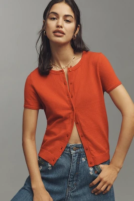 The Juliet Cotton Cashmere Short-Sleeve Crew-Neck Cardigan Sweater