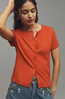 The Juliet Cotton Cashmere Short-Sleeve Crew-Neck Cardigan Sweater