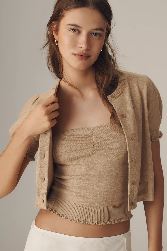 By Anthropologie Cotton Cashmere Cardigan & Tube Top Twinset