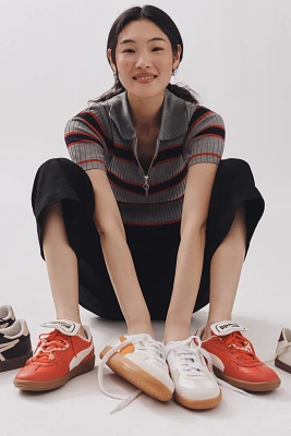 Maeve Short-Sleeve Quarter-Zip Polo Sweater