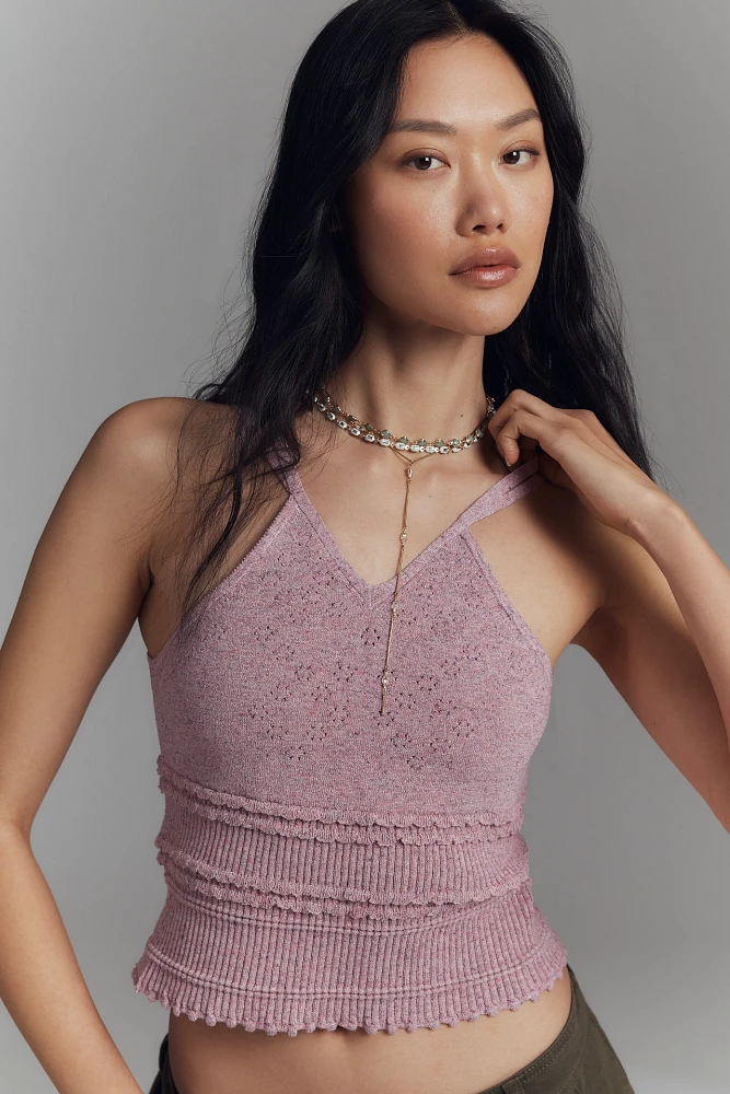 By Anthropologie Knit V-Neck Linen Blend Tank Top