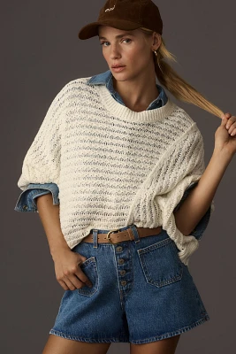 Pilcro Distressed Asymmetric Open-Stitch Sweater