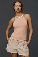 Mandinga Shell-Trim Halter Open-Back Sweater Tank