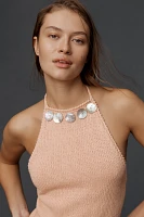 Mandinga Shell-Trim Halter Open-Back Sweater Tank